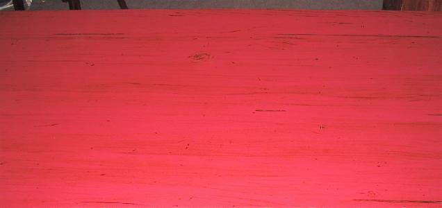 Farm Table Repainted Red And Distressed, Detail