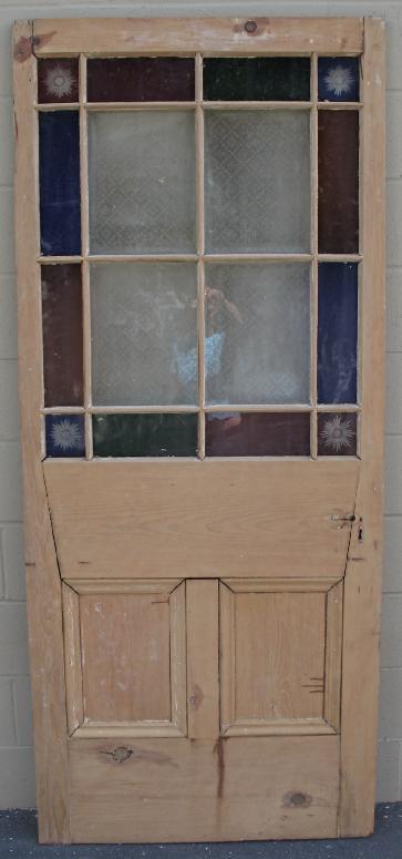 Pre1905PaintedDoorWithColoredGlassTopAfterStripping