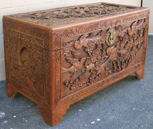 Heavily Carved Asian Trunk Closed Lid